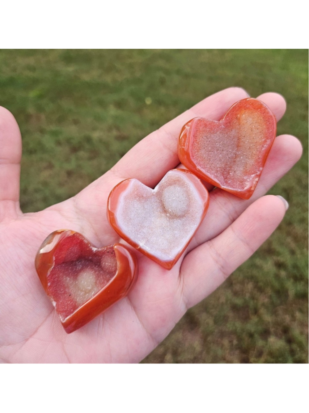 3 druzy carnelian heart bundle
